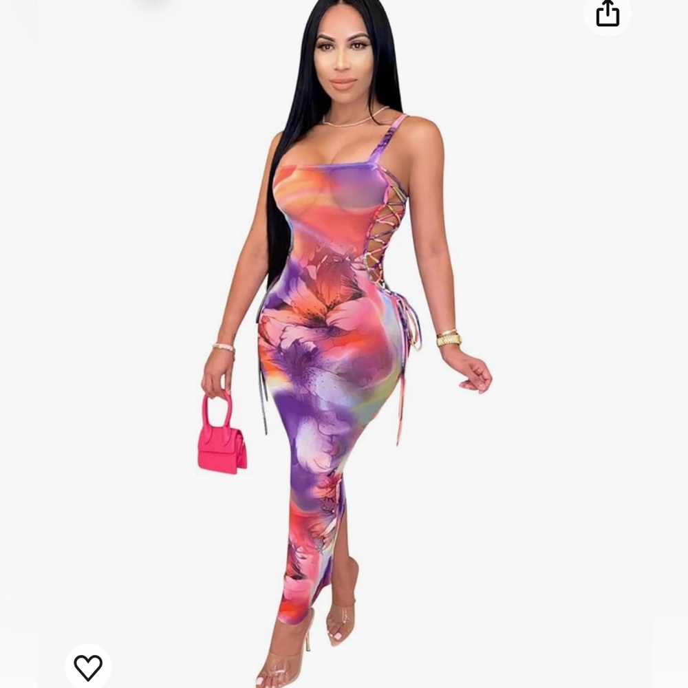 Women's Sleeveless Lace Up Printed Bodycon Sexy Nightclub Party Dress S,M&L